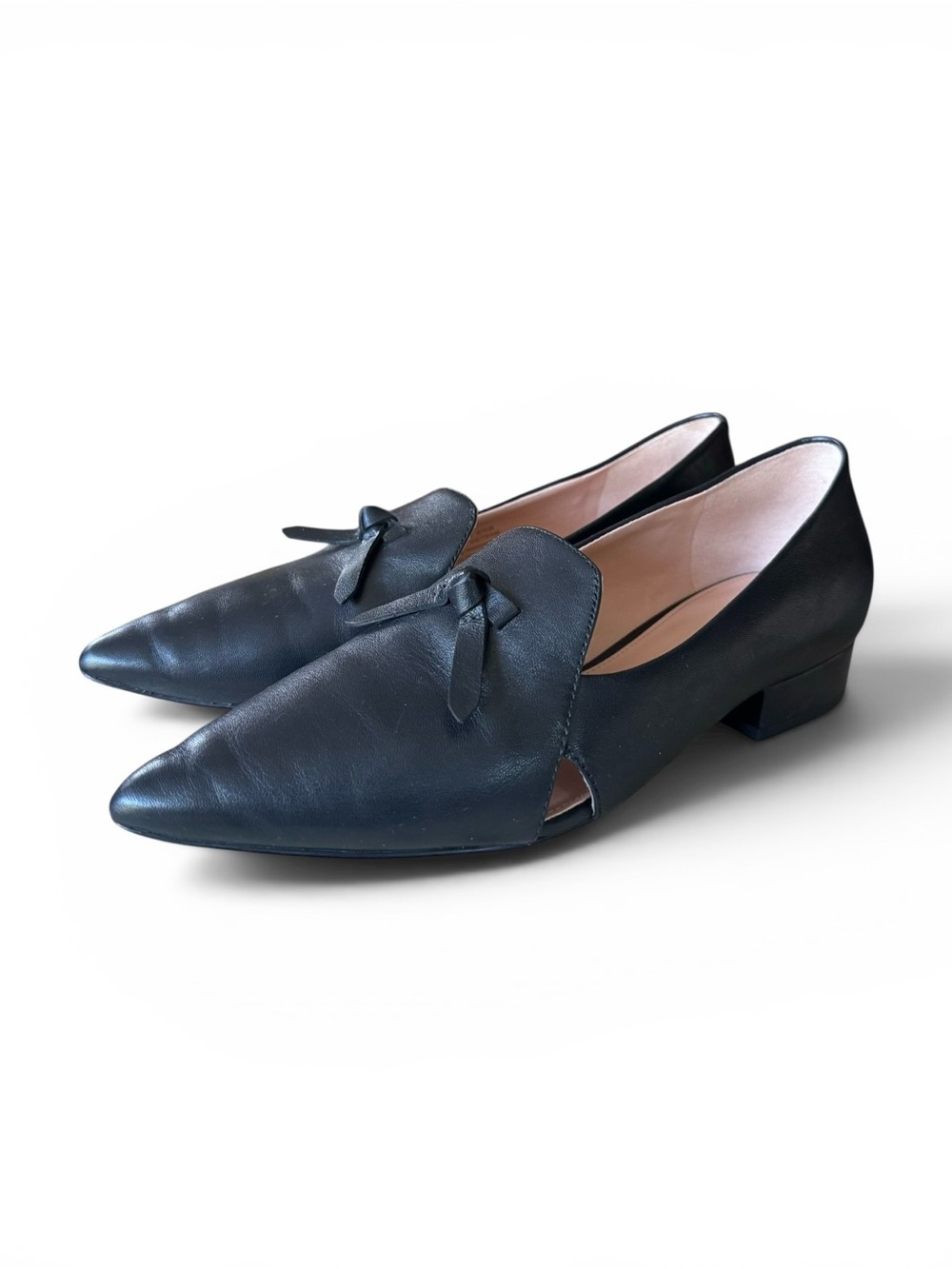 Cole Haan Viola Skimmer Flats Black Leather Bow Pointed Toe 6.5B